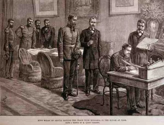 King Milan of Servia Signing the Peace with Bulgaria in the Konak at Nish